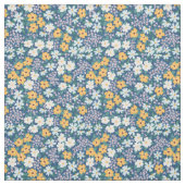 白い青い黄色の花の花柄 ファブリック (見本)