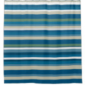 、白い青い、緑のストライプ シャワーカーテン (正面)