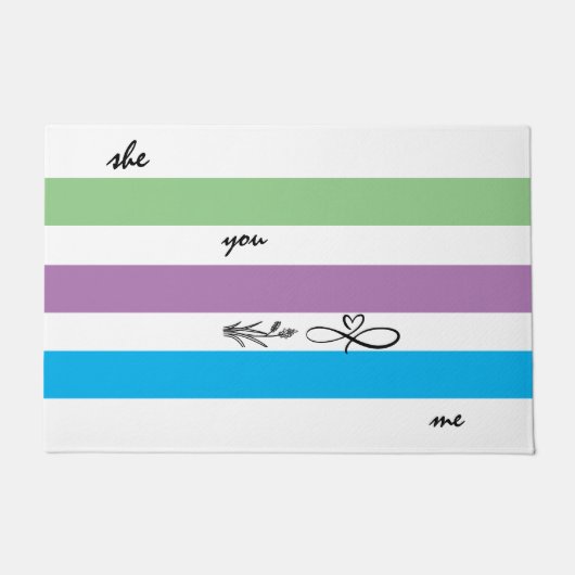 白い青とマットの緑のパーソナライズされた模様 ドアマット (正面)