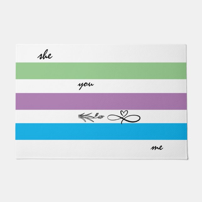 白い青とマットの緑のパーソナライズされた模様 ドアマット (正面)