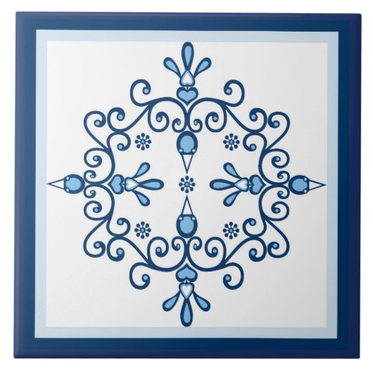 白い青と白の鳥 タイル (正面)