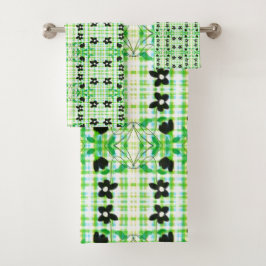白い青と緑の格子縞 バスタオルセット