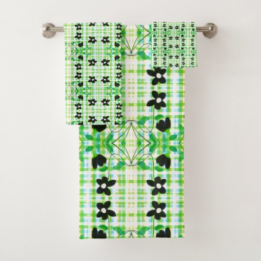 白い青と緑の格子縞 バスタオルセット (インサイチュ)