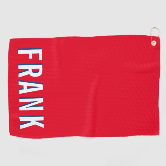 白い青と赤の積みはっきりした上げ名 ゴルフタオル (横)