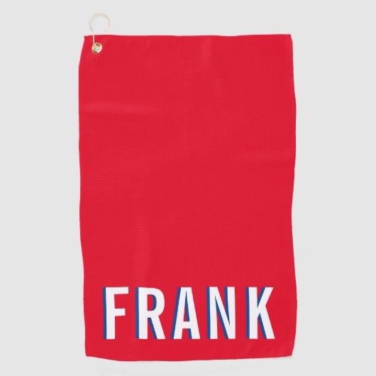 白い青と赤の積みはっきりした上げ名 ゴルフタオル (正面)