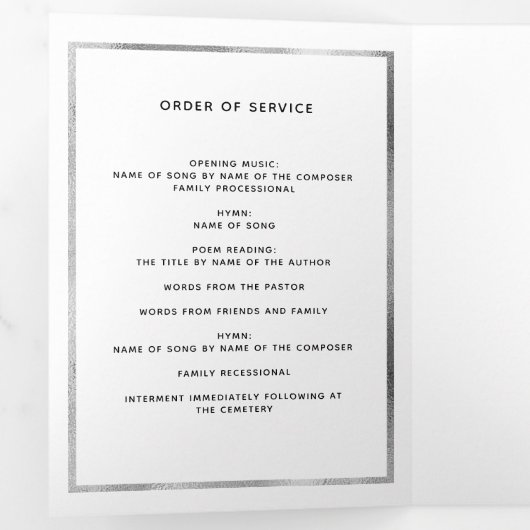 白い青のフローラ写真三回葬儀プログラム 三つ折り案内状 (内部最初)