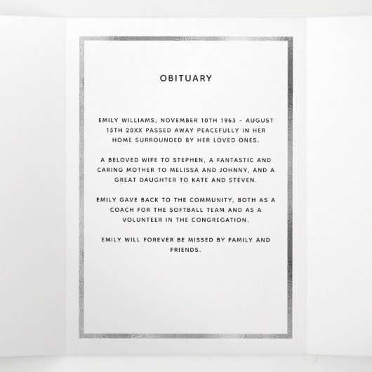 白い青のフローラ写真三回葬儀プログラム 三つ折り案内状 (内部中)