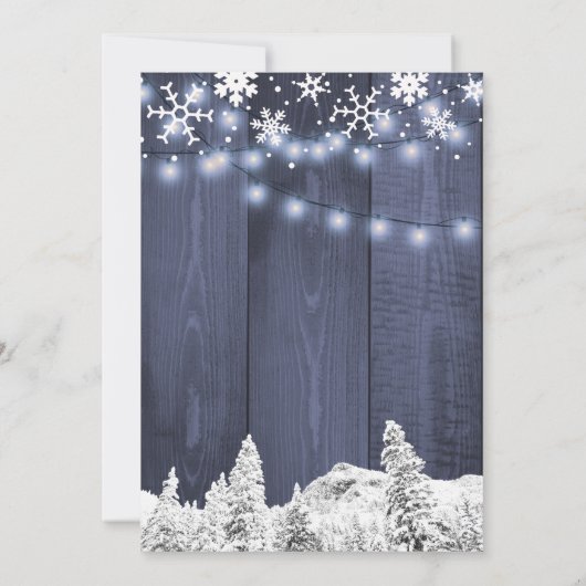 白い青の不思議の国の素朴な冬の赤ちゃんシャワー 招待状 (裏面)