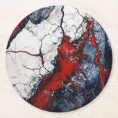 白い青の大理石パターン ラウンドペーパーコースター (正面)