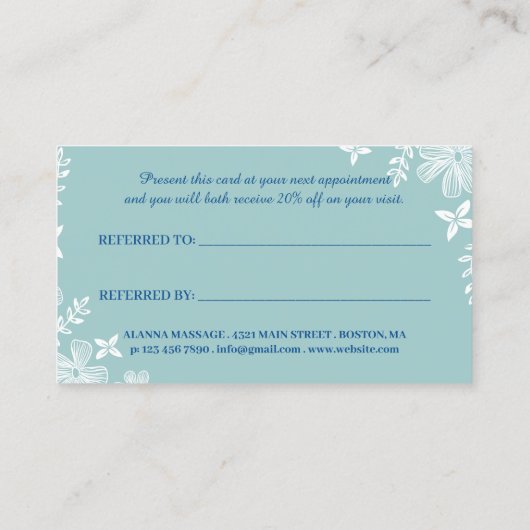 白い青の熱帯の花が友人を参照 紹介カード (裏面)