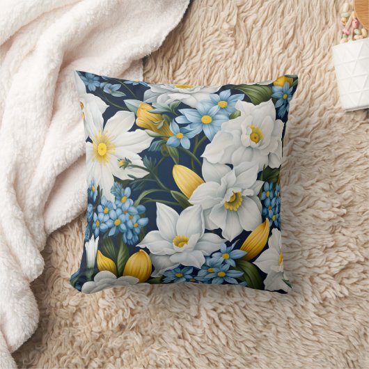 白い青の花 クッション (ブランケット)