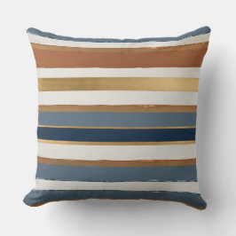 白い青の金ゴールドと銅の水平ストライプ クッション