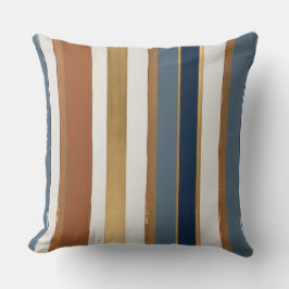 白い青の金ゴールドと銅ストライプの クッション