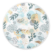 白い青の金ゴールドの植物葉のパターン セラミックノブ (正面)