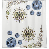 白い青の金ゴールドビクトリアンショーカーテン シャワーカーテン (正面)