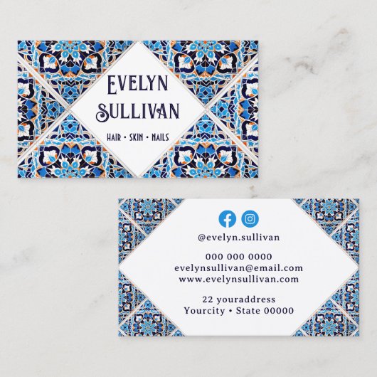 白い青の黒いタイル地中海の名刺 名刺 (正面/裏面)