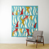 白い青飛んでいるい海の波に赤い黄色のクレーン  タペストリー (インサイチュ)