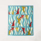 白い青飛んでいるい海の波に赤い黄色のクレーン  タペストリー (正面)