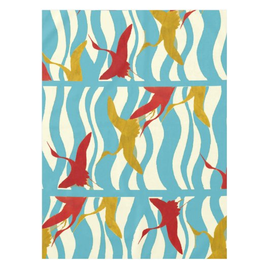 白い青飛んでいるい海の波に赤い黄色のクレーン テーブルクロス (正面)