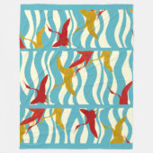 白い青飛んでいるい海の波に赤い黄色のクレーン フリースブランケット (正面)