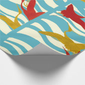 白い青飛んでいるい海の波に赤い黄色のクレーン ラッピングペーパー (角)