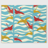 白い青飛んでいるい海の波に赤い黄色のクレーン ラッピングペーパー (フラット)