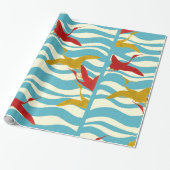 白い青飛んでいるい海の波に赤い黄色のクレーン ラッピングペーパー (アンロールド)