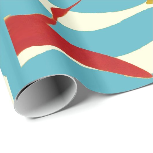 白い青飛んでいるい海の波に赤い黄色のクレーン ラッピングペーパー (ロールコーナー)