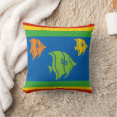 白い青、オレンジ、黄、緑の魚 クッション (ブランケット)
