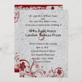 白い革と赤いレースの結婚式招待状 招待状 (正面/裏面)
