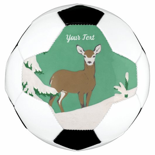 白い顔の女性茶色の鹿の松の木の雪グリーン サッカーボール (正面)