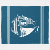 白い風航海の帆船の部族の船イラストレット フリースブランケット (正面(横))