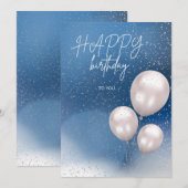 白い風船の付いたエレガントな青い誕生日カード シーズンカード (正面/裏面)