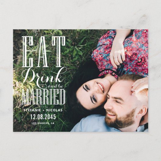 白い食べドリンクと結婚したBe Photo日付を保存 案内ポストカード (正面)