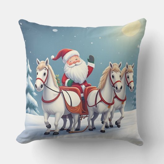 白い馬が引くサンタ|過去記事 クッション (正面)