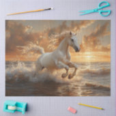 白い馬が海波を駆け抜ける 薄葉紙 (クラフト)