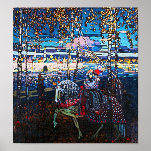 白い馬に乗るカップルWassily Kandinsky ポスター (正面)