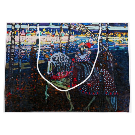 白い馬に乗るカップルWassily Kandinsky ラージペーパーバッグ (正面)