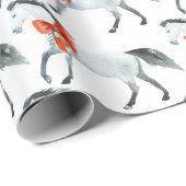 白い馬に赤いクリスマスの弓ホワイト ラッピングペーパー (ロールコーナー)