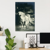 白い馬を持つゴシック様式の女性 ポスター (ホームオフィス)