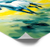 白い馬走二頭黄色の花 ポスター (角)