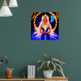 白い髪が流れる美しい月の女神 ポスター