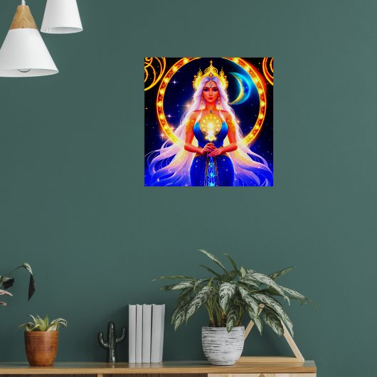 白い髪が流れる美しい月の女神 ポスター (リビング1)