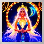 白い髪が流れる美しい月の女神 ポスター (正面)