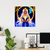 白い髪が流れる美しい月の女神 ポスター (ホームオフィス)