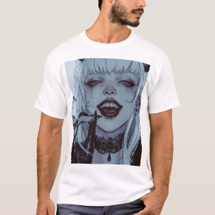 白い髪と不安なSの不気味なアニメガール Tシャツ