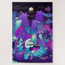 白い髪の女の子遊はギター