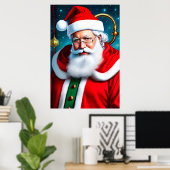 白い髭とメガネのサンタクロース | AI Art ポスター (ホームオフィス)
