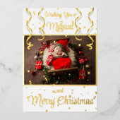 白い魔法の写真メリークリスマスグリーティング 箔シーズンカード (正面)