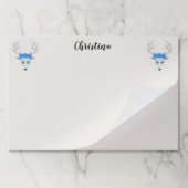 白い魔法の鹿の頭と〔雄ジカの〕枝角ブルーバラ ペーパーパッド (折り畳み)